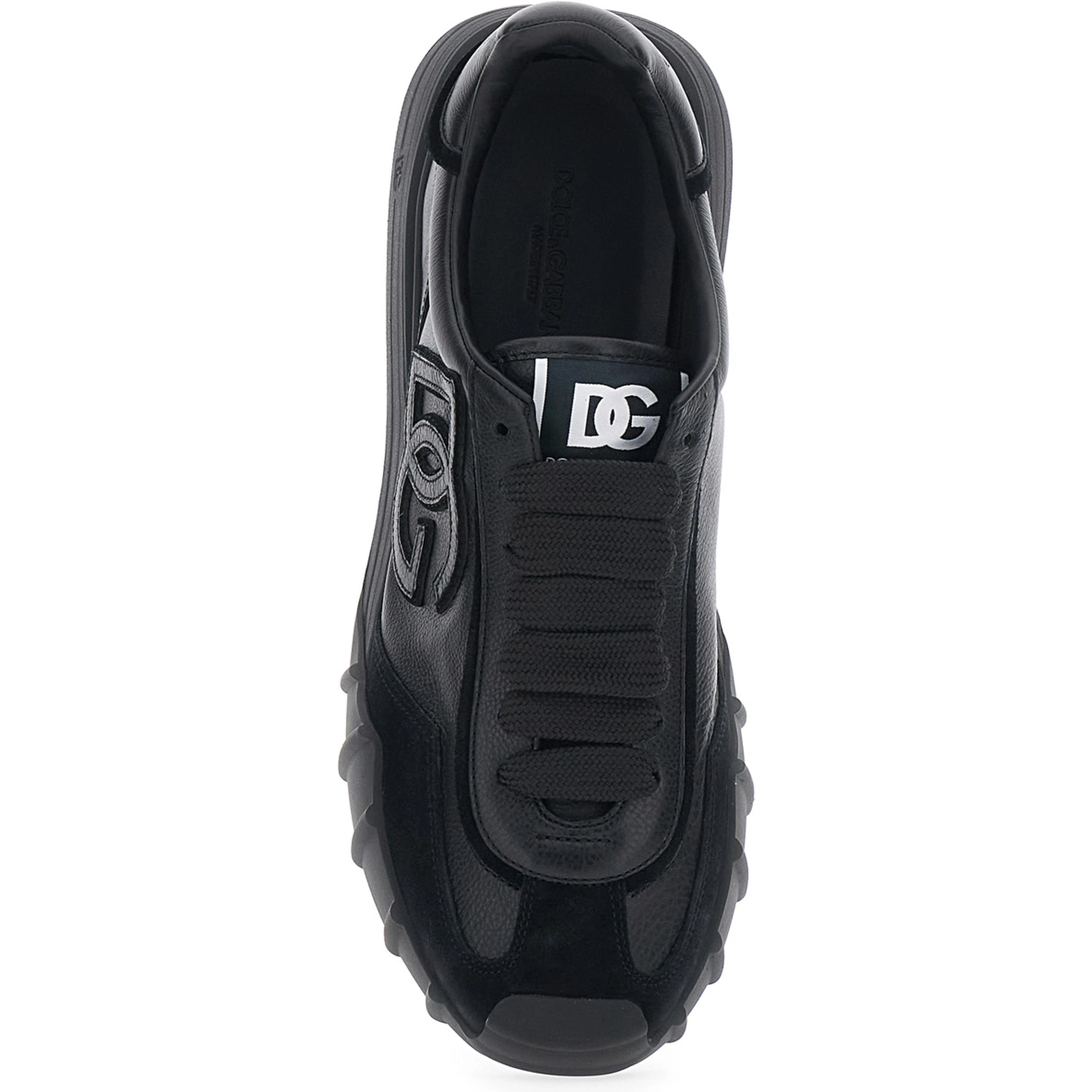 Athletic Black Low top sneakers with logo patch on the side and logo lettering on the back in leather for men
