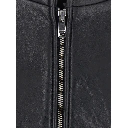 black Oversized jacket with Dropped shoulders and boxy design in leather for women