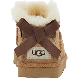 Ultra Mini Bailey Bow Brown ankle boots with logo patch and bow on the back in suede for girl