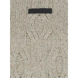 Beige Crewneck sweater with distressed effect and logo patch on the back in Tech Fabric for men