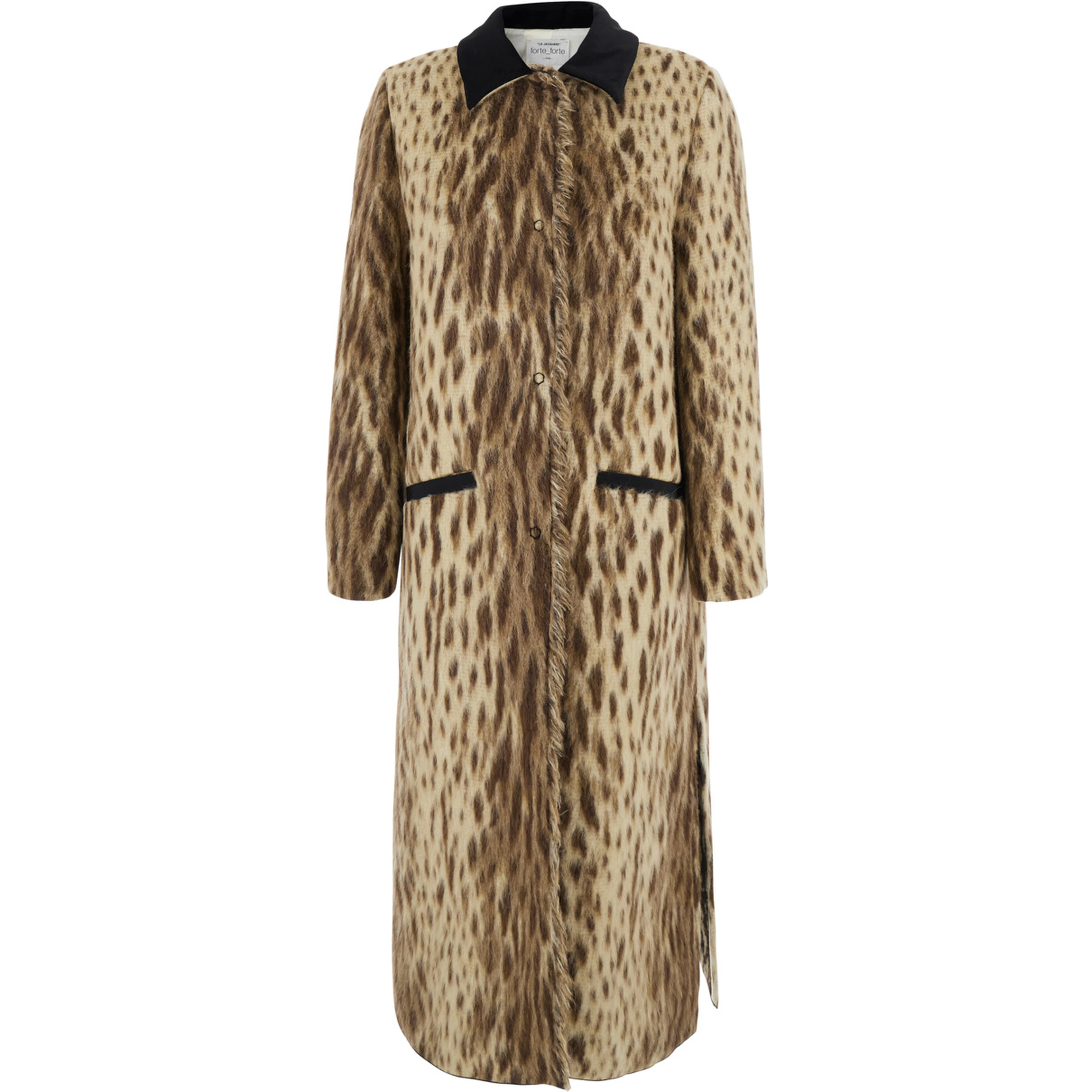 Coat royal leopard long jacquard with long sleeves and front closure. Beige color. Woman.