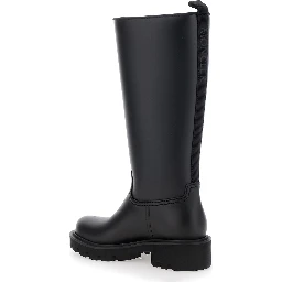 Kickstream Black Boots with Low Block Heel and Tonal Logo Patch on the Side in Tech Fabric Woman