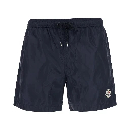 Blue Swim shorts with Elasticated Waist and Logo Patch on the Front in Tech Fabricc for Men