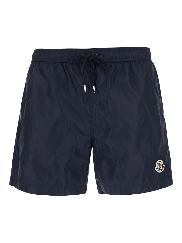 Blue Swim shorts with Elasticated Waist and Logo Patch on the Front in Tech Fabricc for Men