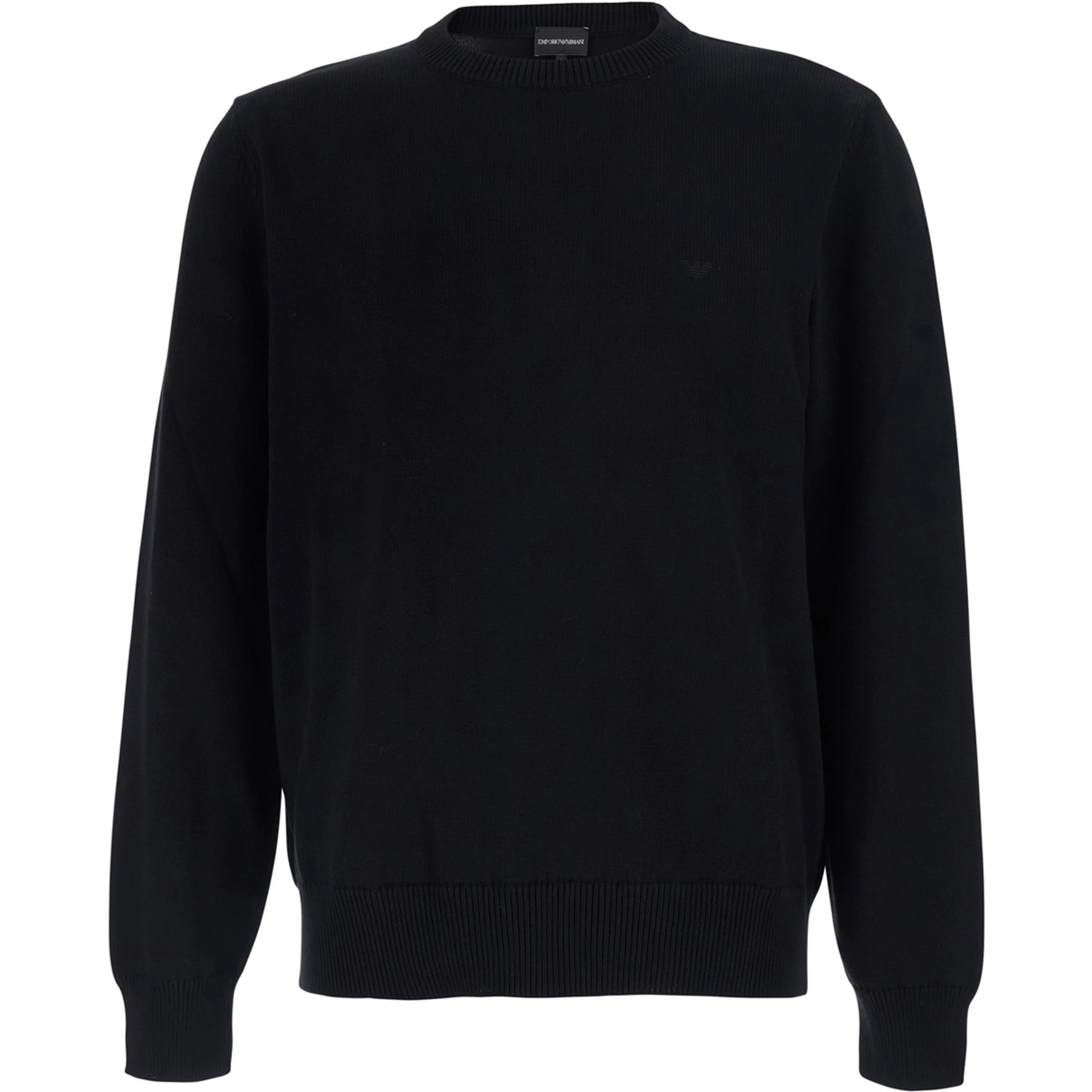 Black Crew Neck Sweater with Knit Design in Cotton for Men