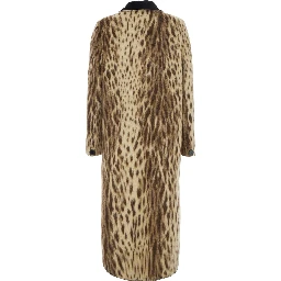 Coat royal leopard long jacquard with long sleeves and front closure. Beige color. Woman.