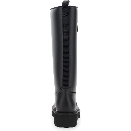 Kickstream Black Boots with Low Block Heel and Tonal Logo Patch on the Side in Tech Fabric Woman