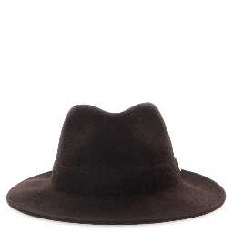 Brown Hat with wide and low brim and logo lettering in wool for women