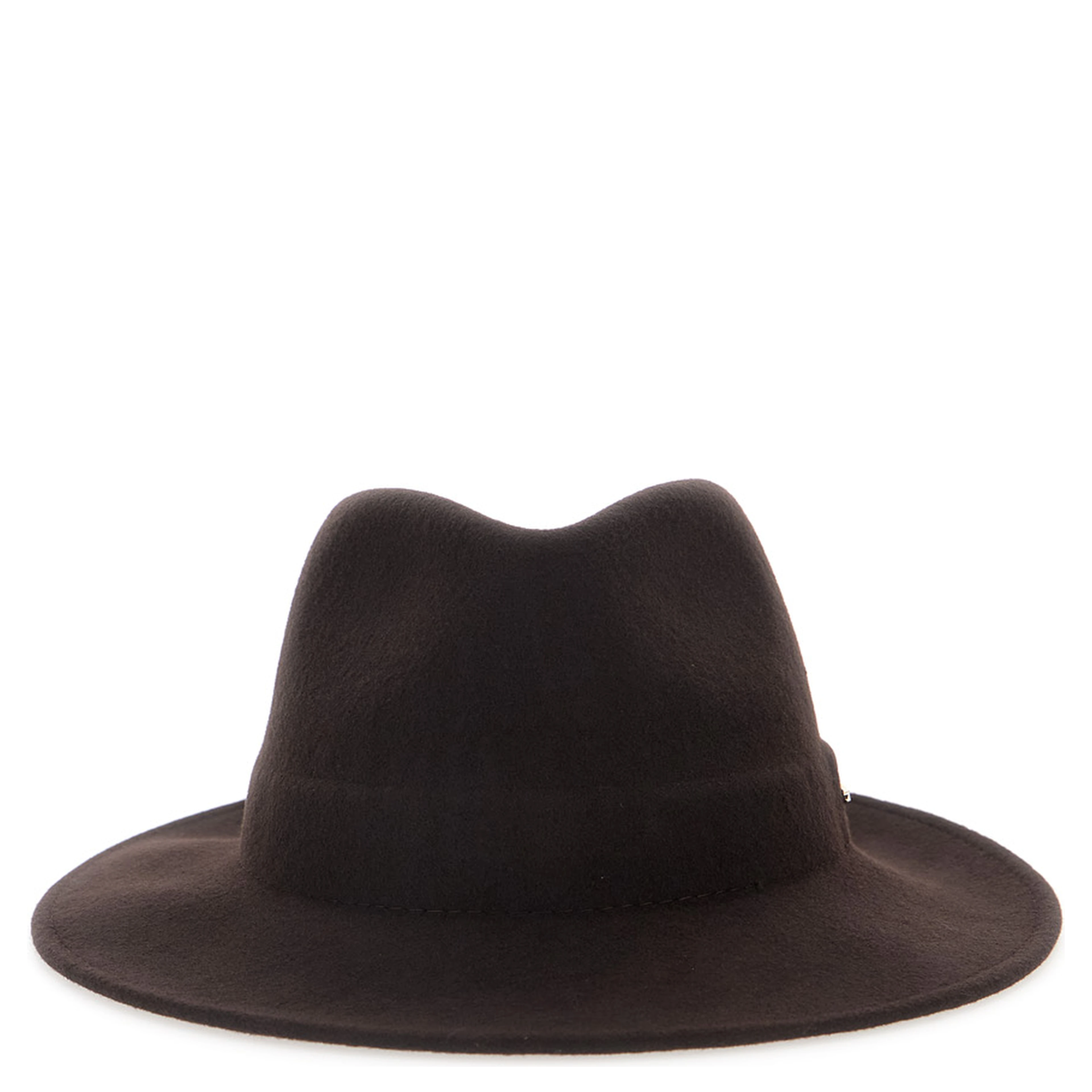Brown Hat with wide and low brim and logo lettering in wool for women