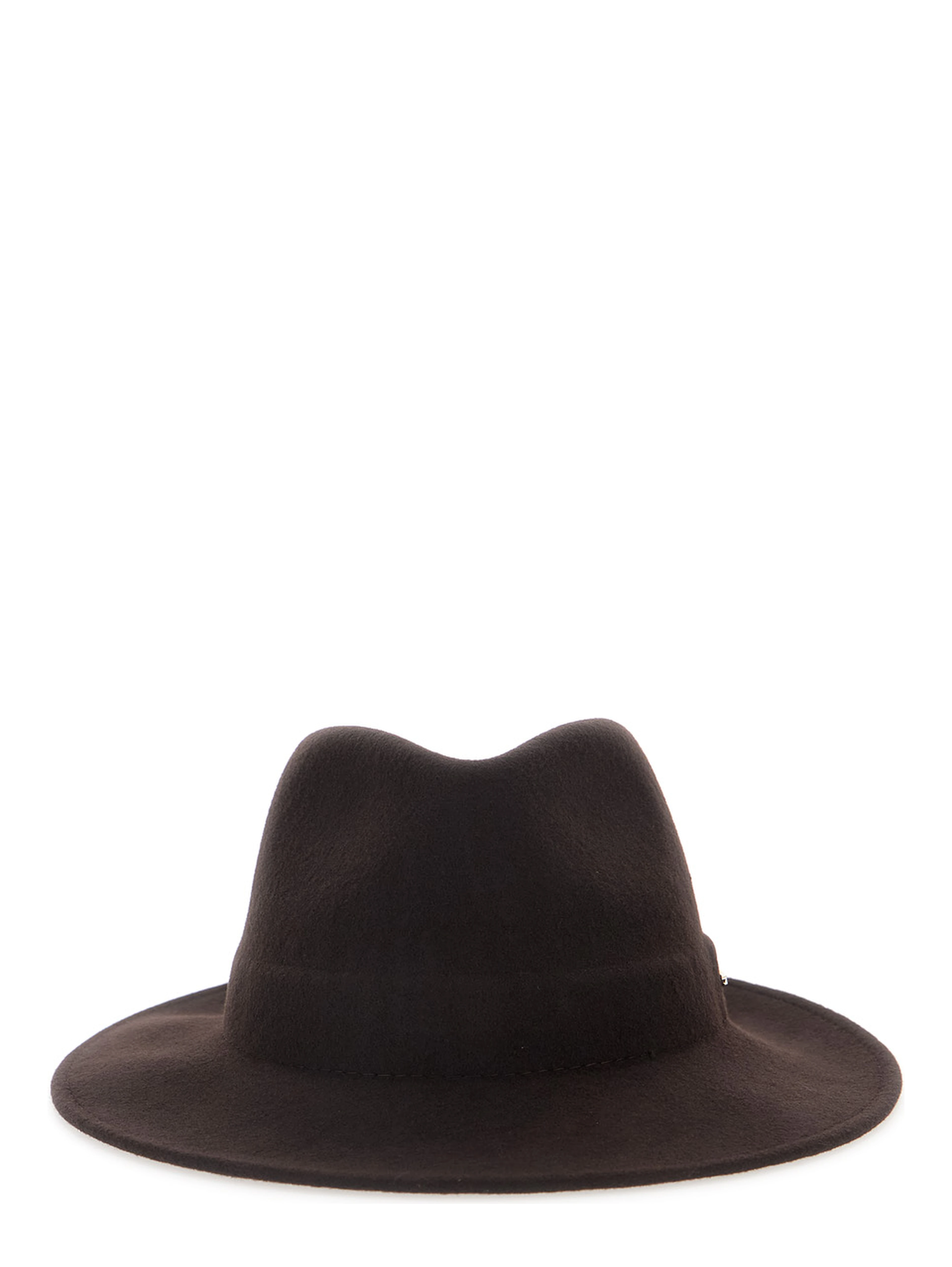 Brown Hat with wide and low brim and logo lettering in wool for women