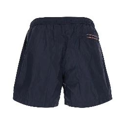 Blue Swim shorts with Elasticated Waist and Logo Patch on the Front in Tech Fabricc for Men