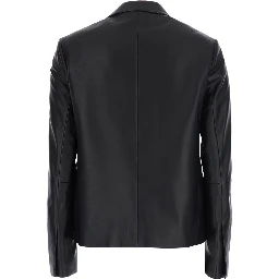 Short leather blazer with elegant details in black leather for women