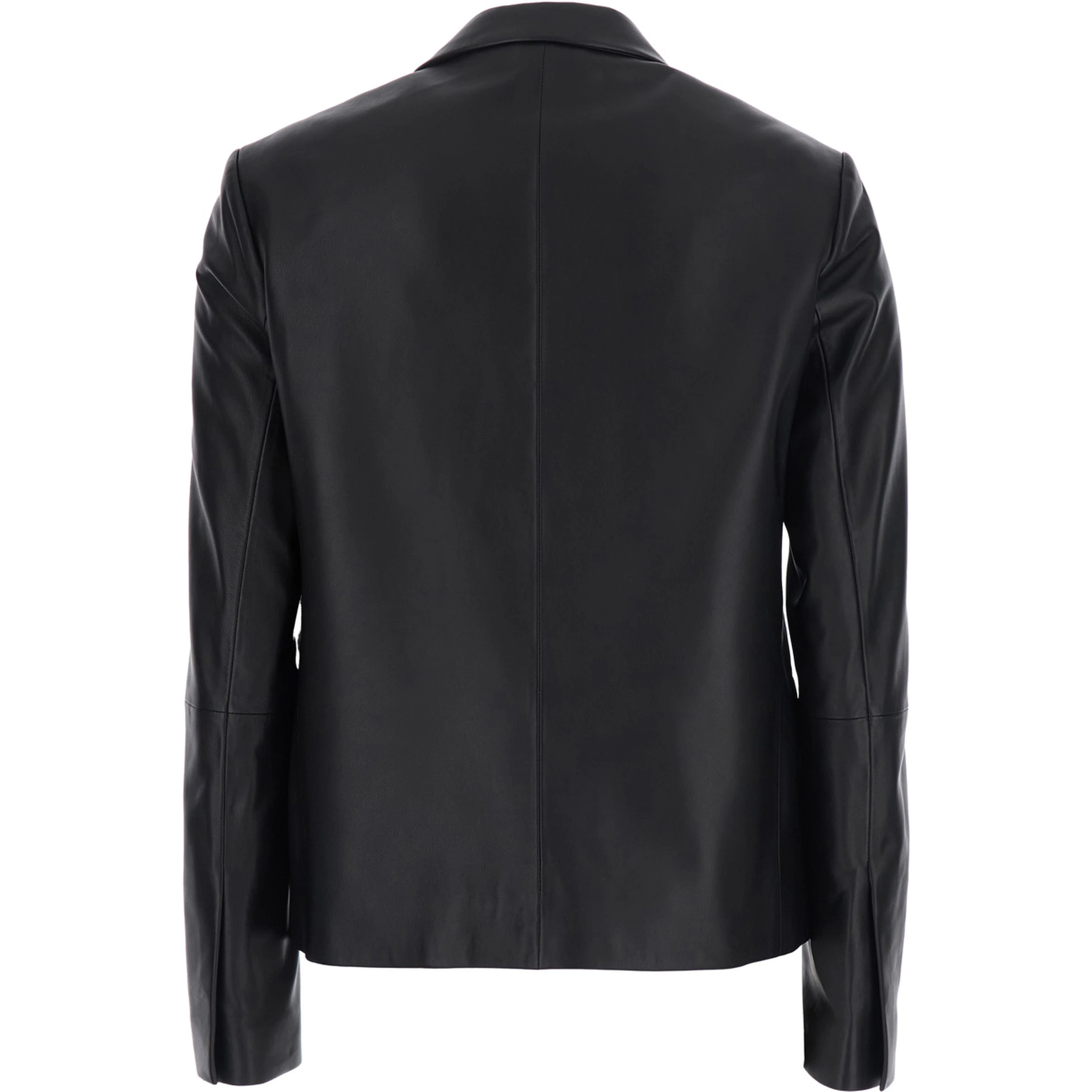 Short leather blazer with elegant details in black leather for women