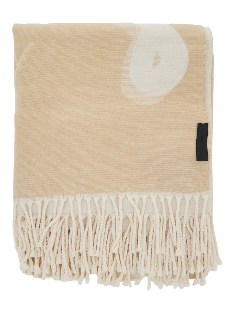 Beige Scarf with Fringed Edge in Fabric for Women