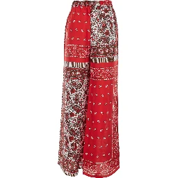 red Pants with elasticated waist and bandana print in fabric for women
