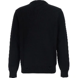 Black Crew Neck Sweater with Knit Design in Cotton for Men