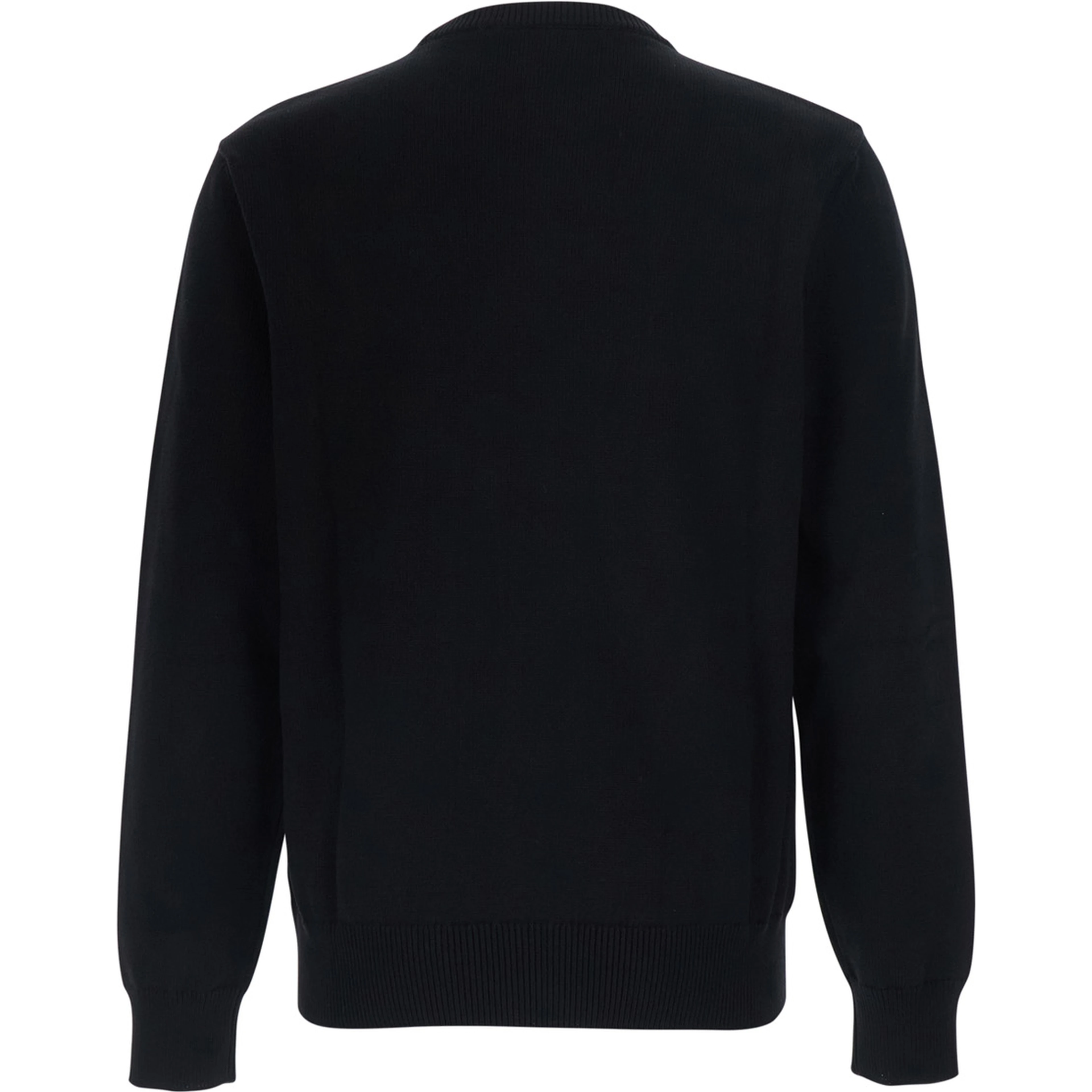 Black Crew Neck Sweater with Knit Design in Cotton for Men