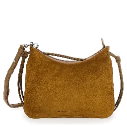 Gig Beige Shoulder Bag with Logo Printed on the Front and Removable Shoulder Strap in Suede Woman