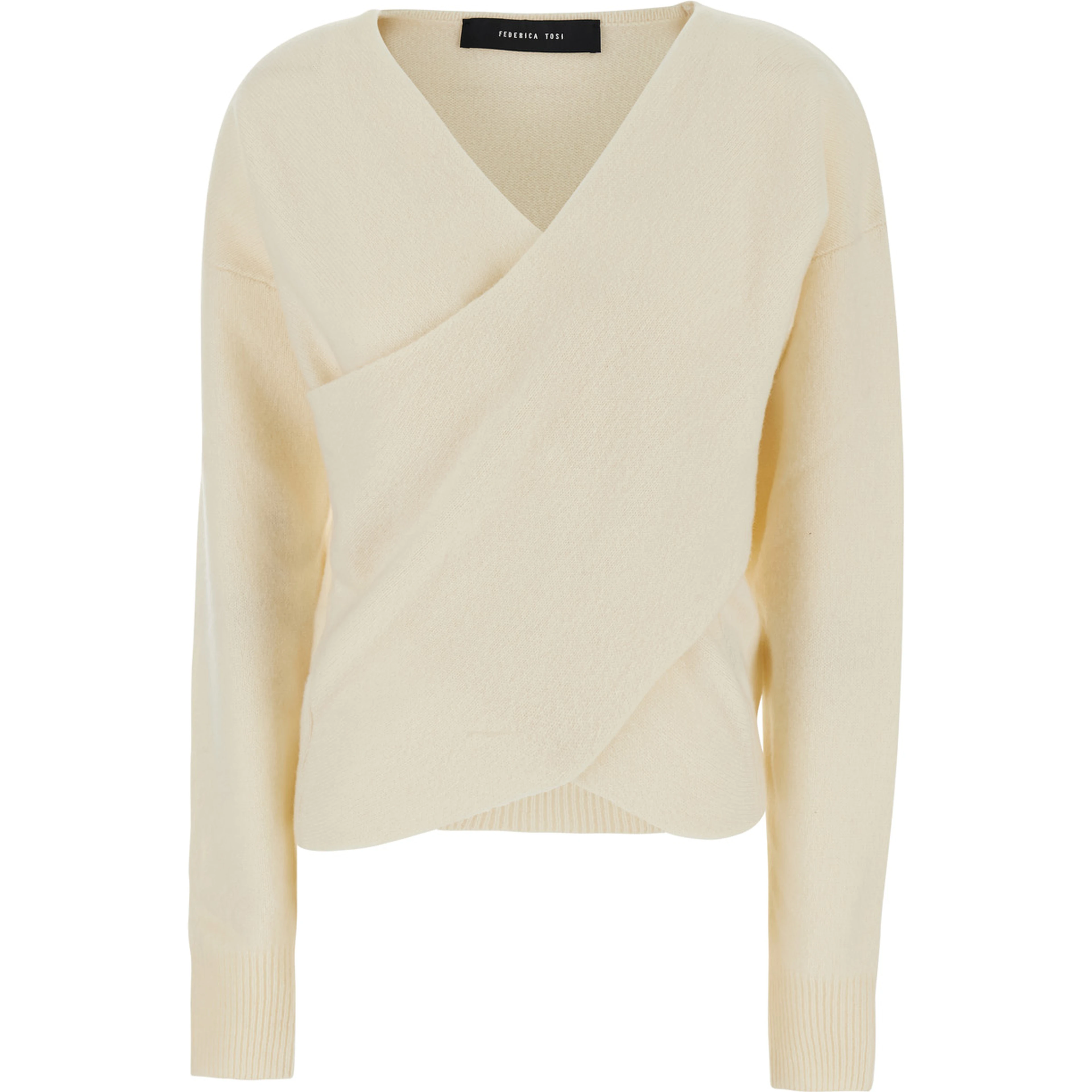 White Sweater with V-neck and crossed design in wool and cashmere Women