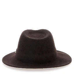 Brown Hat with wide and low brim and logo lettering in wool for women