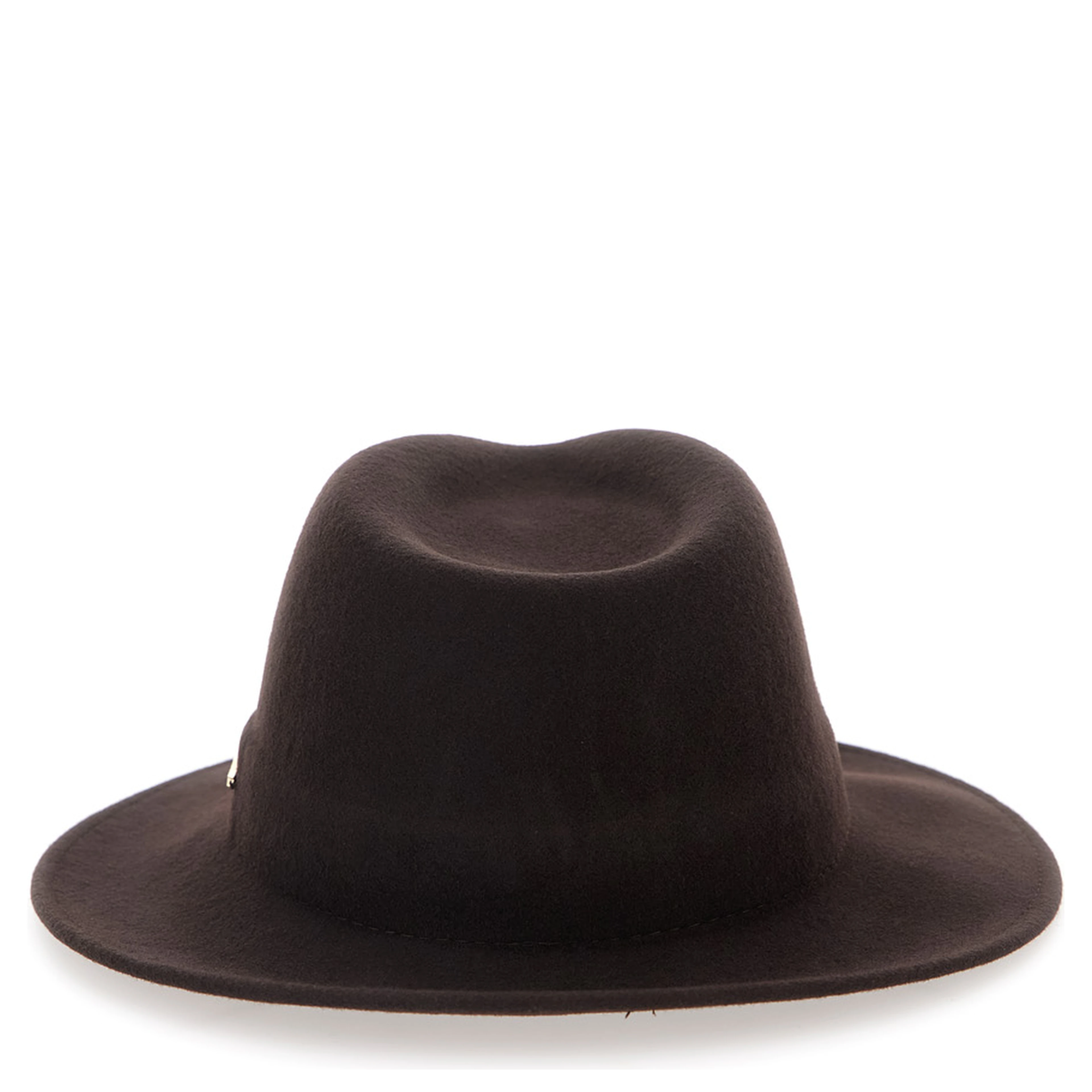 Brown Hat with wide and low brim and logo lettering in wool for women