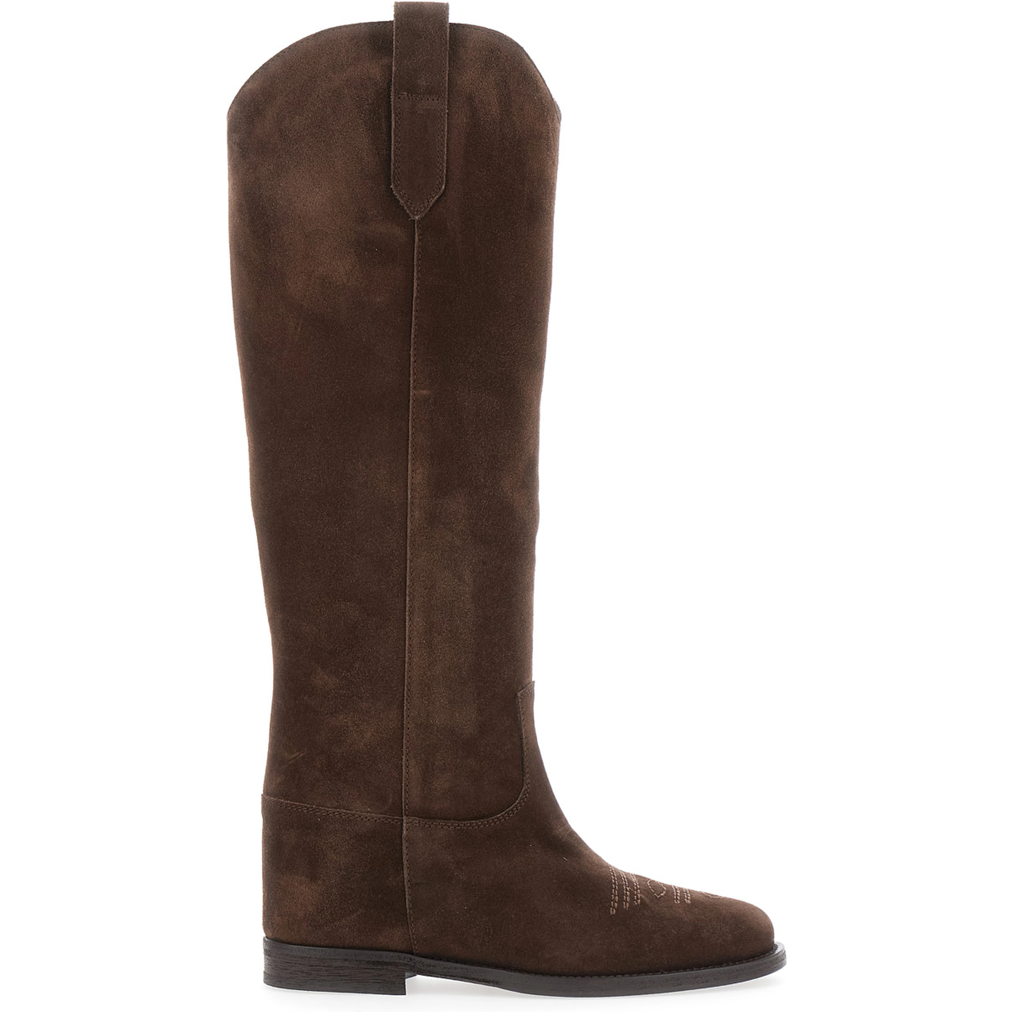 Brown Western Style Pointed Boots with Suede Detail for Women