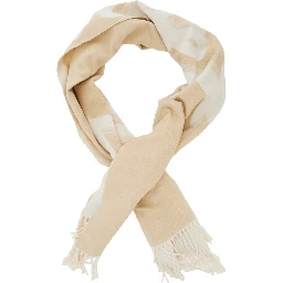 Beige Scarf with Fringed Edge in Fabric for Women