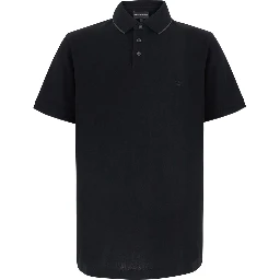 Black Short Sleeve Polo with Collar in Cotton for Men