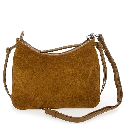 Gig Beige Shoulder Bag with Logo Printed on the Front and Removable Shoulder Strap in Suede Woman