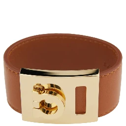 Bracelet Hug with Gancini Detail in Smooth Brown Leather for Women
