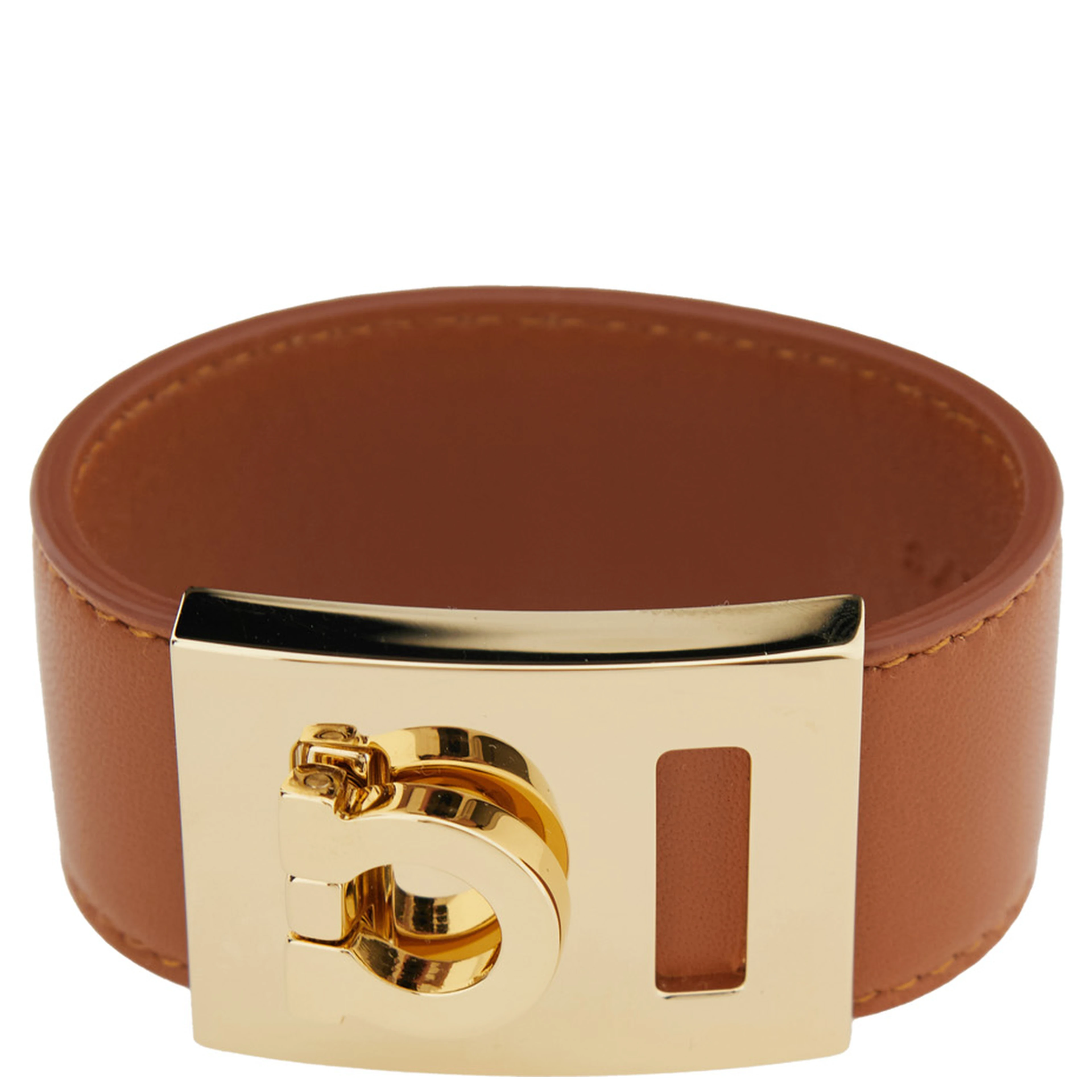 Bracelet Hug with Gancini Detail in Smooth Brown Leather for Women