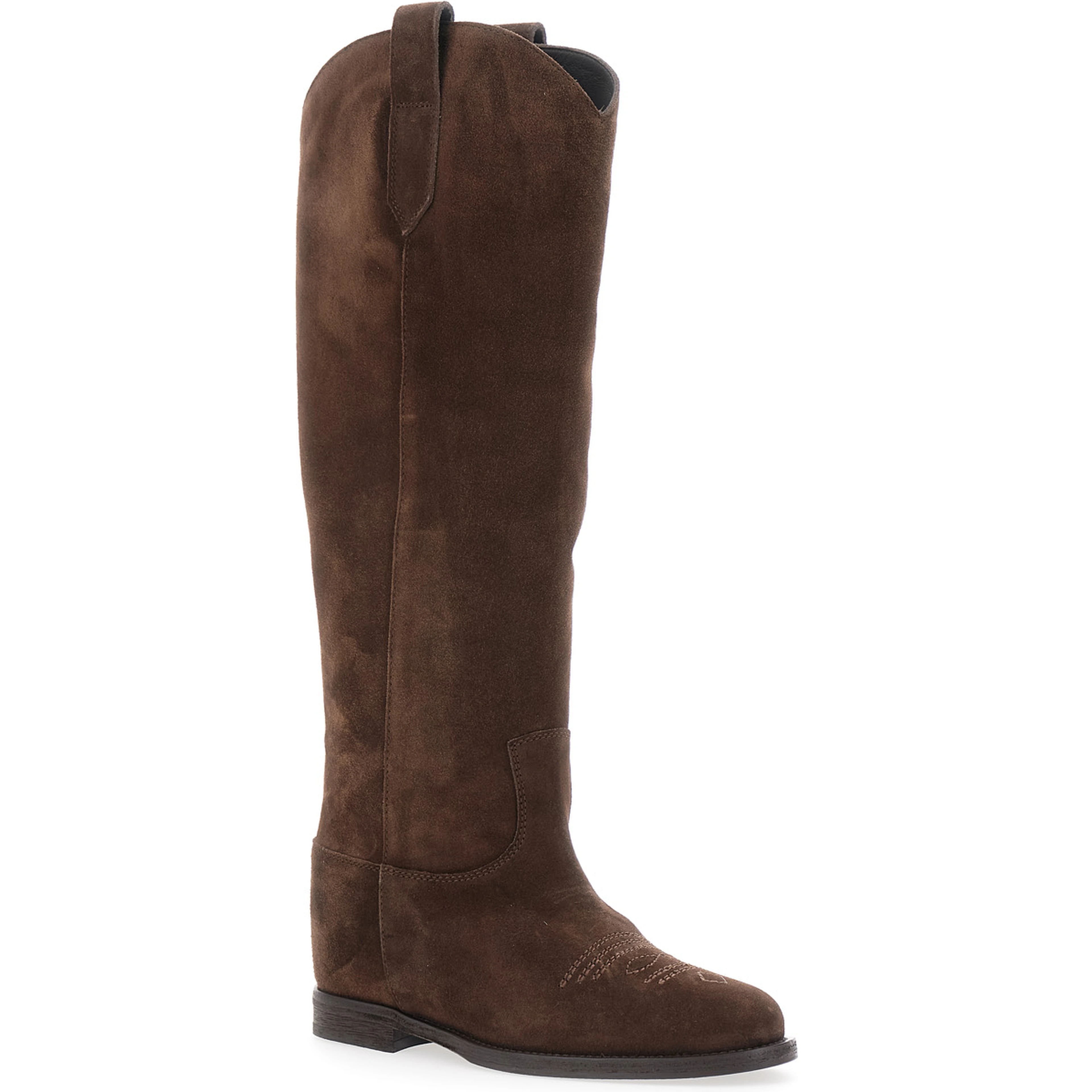 Brown Western Style Pointed Boots with Suede Detail for Women