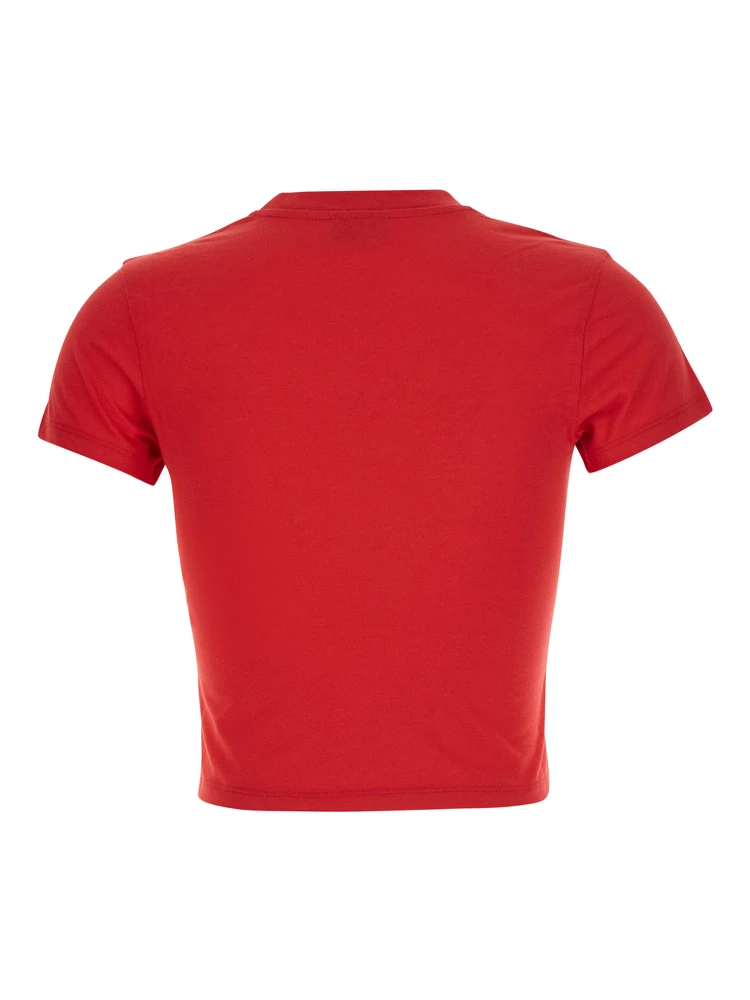 Red cropped T-shirt with tone-on-tone logo on the front and Dropped shoulders in cotton for women alternative