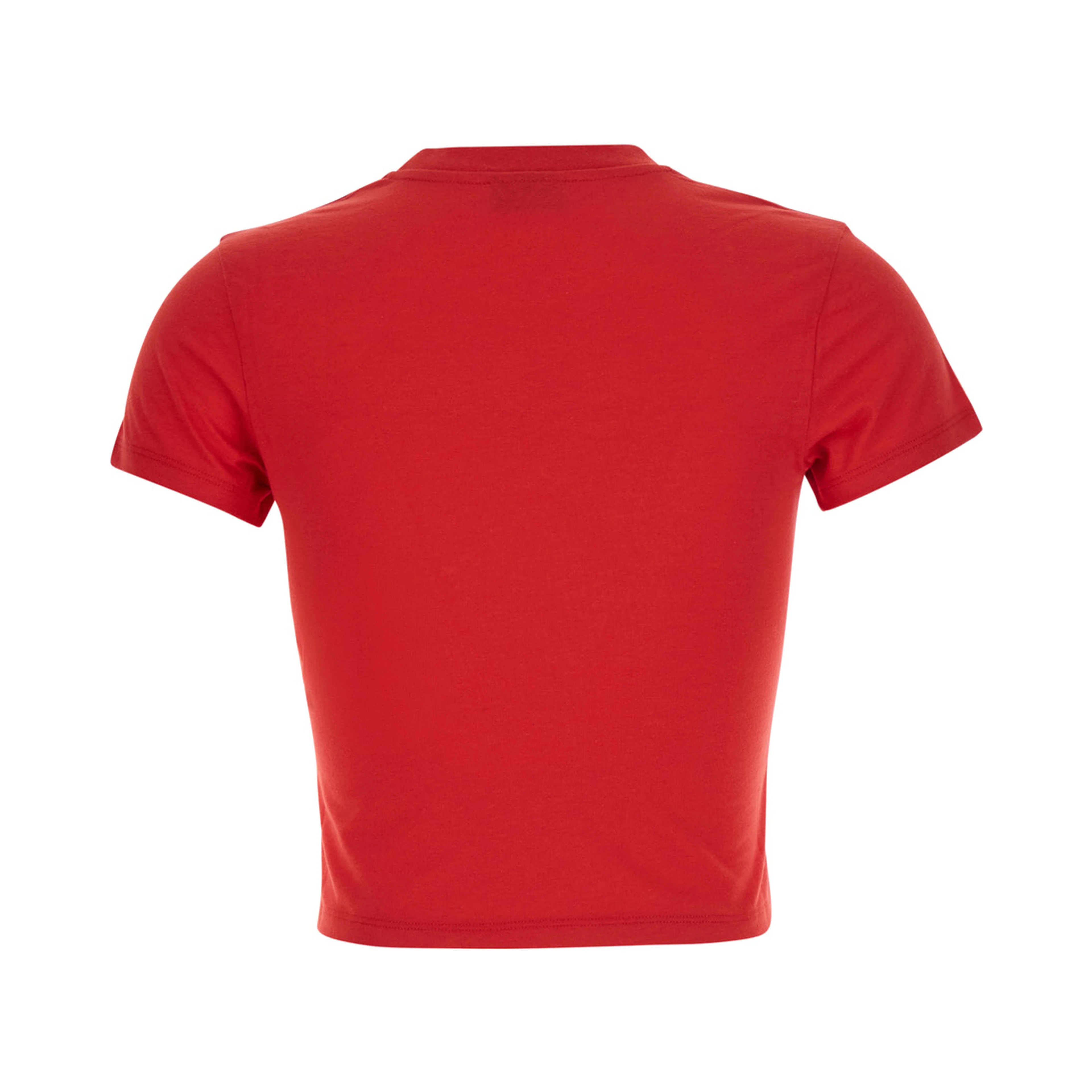 Red cropped T-shirt with tone-on-tone logo on the front and Dropped shoulders in cotton for women