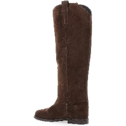 Brown Western Style Pointed Boots with Suede Detail for Women