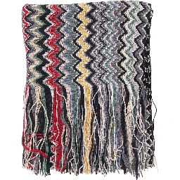 multicolor Scarf with Zig Zag all-over motif and fringed edge in blend wool and fabric for women