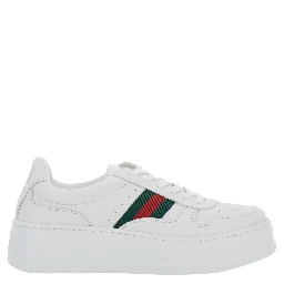 Sneakers with Web Detail and Oversized Sole in White Leather for Women
