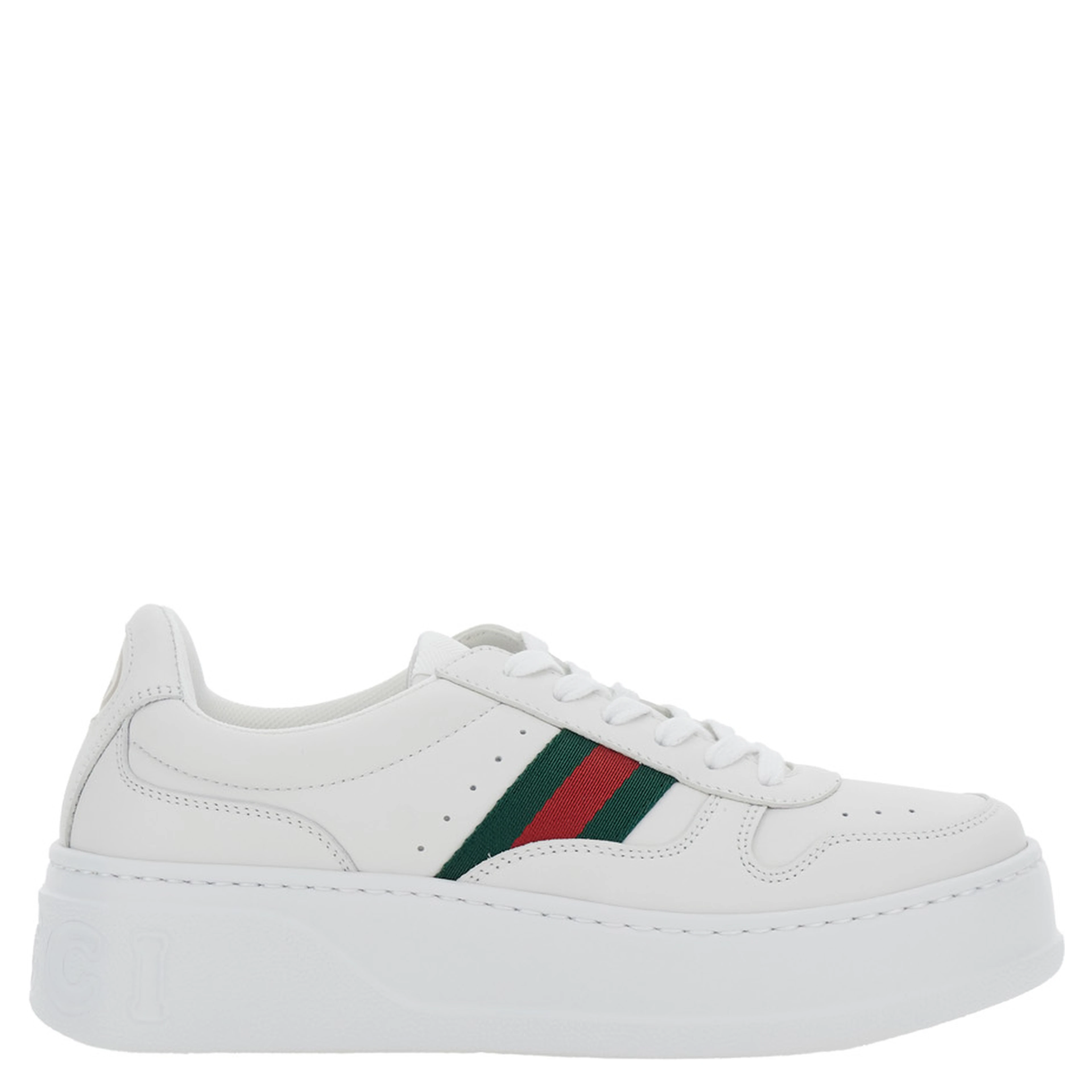 Sneakers with Web Detail and Oversized Sole in White Leather for Women