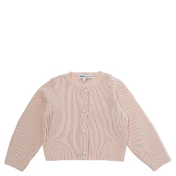 Pink Crew neck cardigan with ribbed knit in wool baby