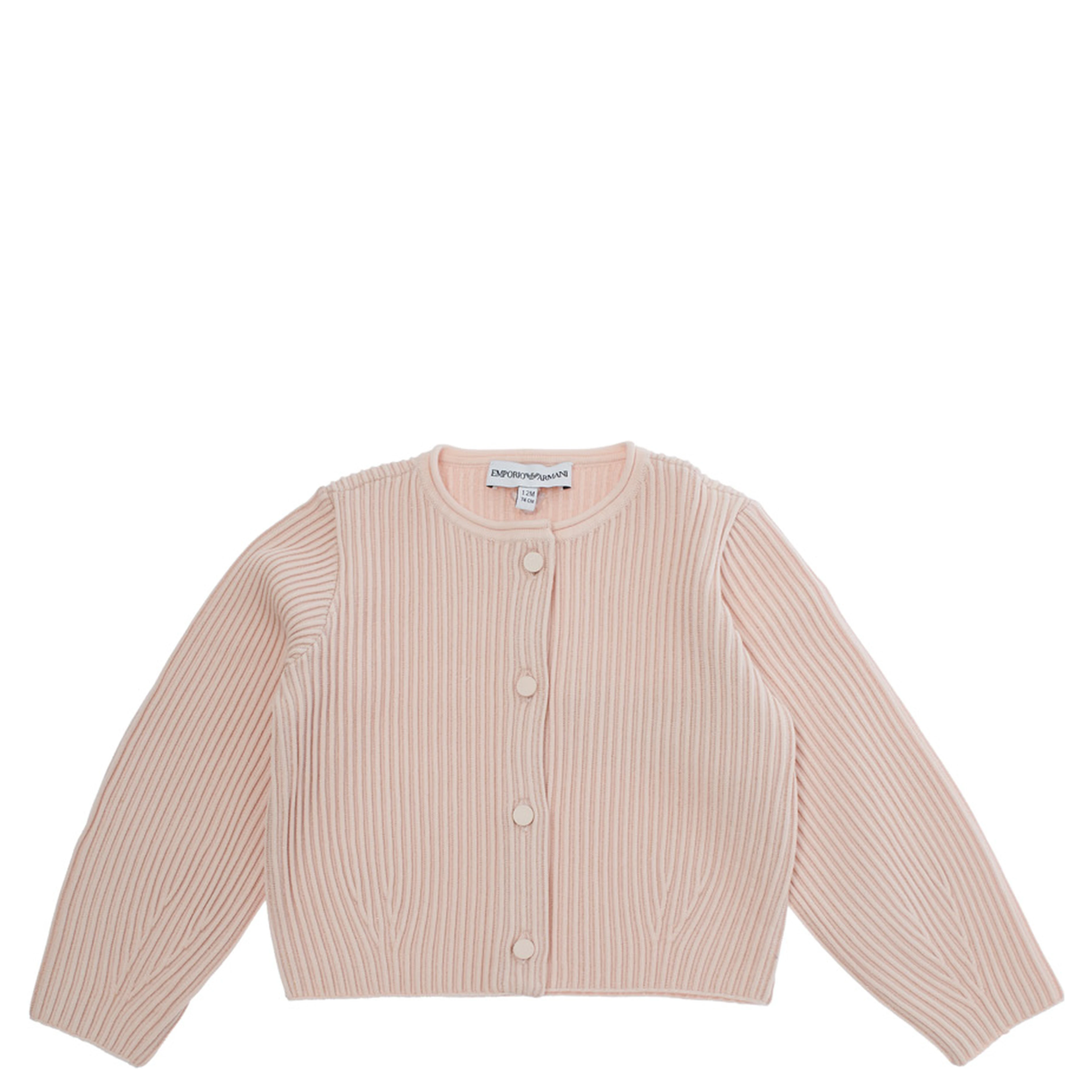 Pink Crew neck cardigan with ribbed knit in wool baby