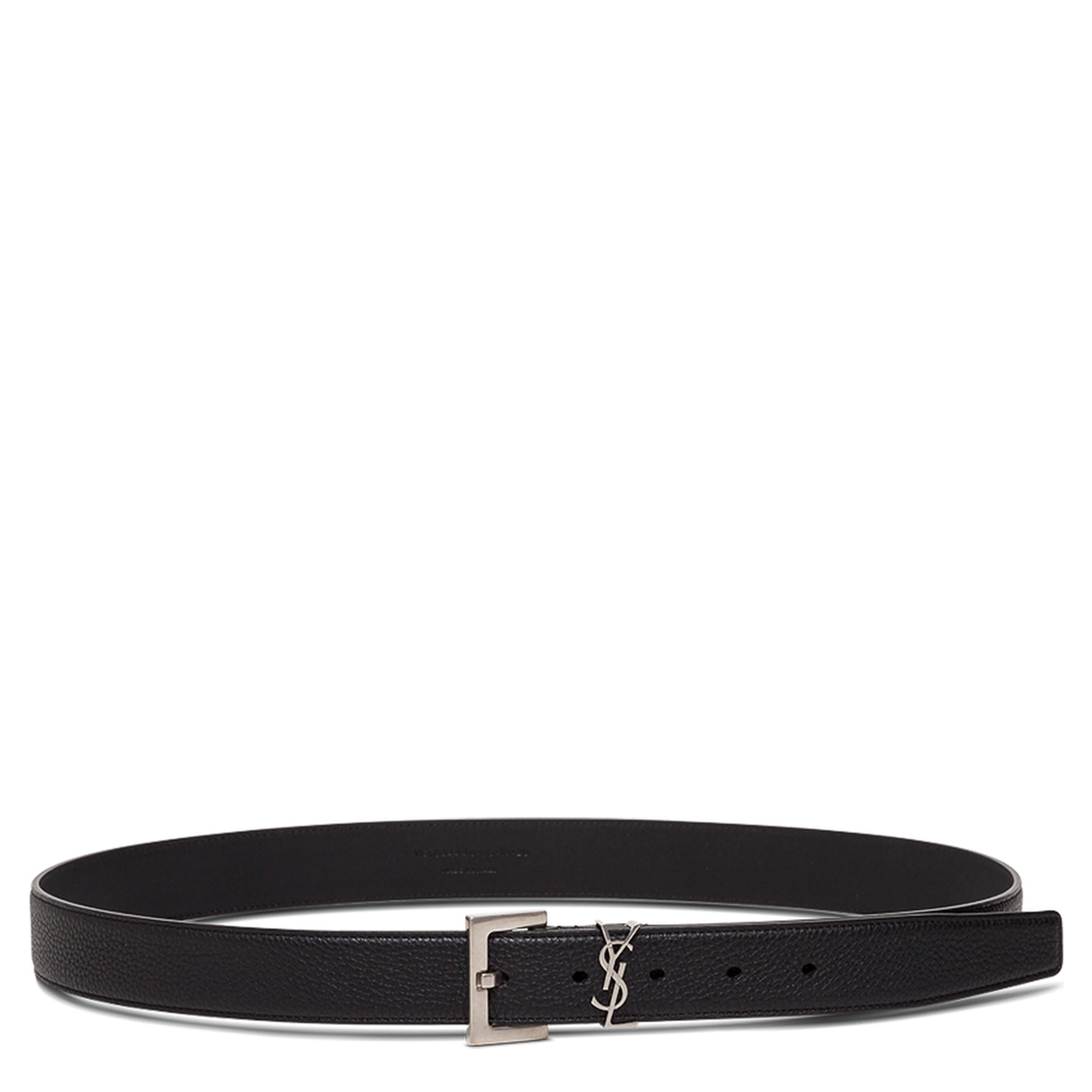 Black Leather Belt with Logo Buckle Men Saint Laurent