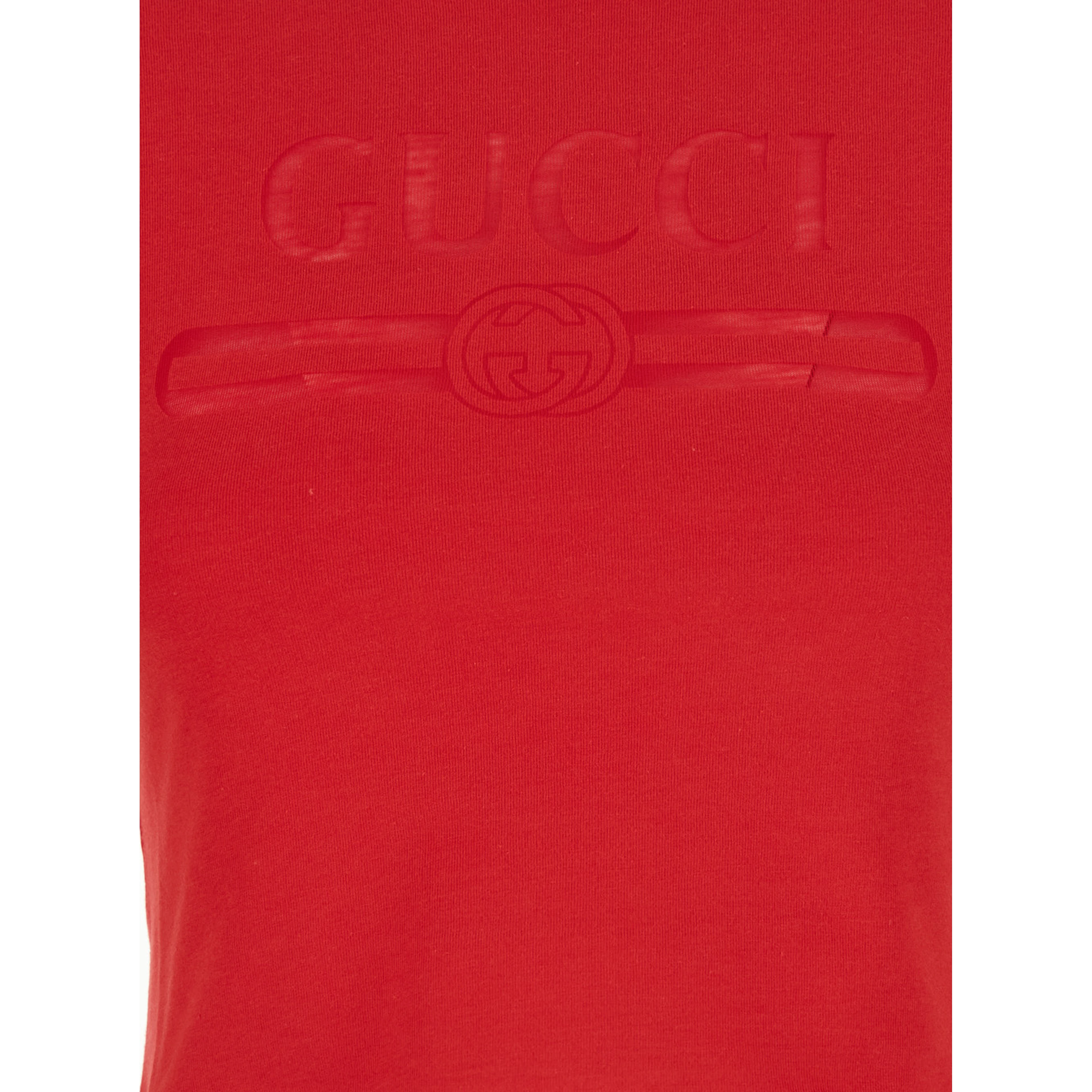 Red cropped T-shirt with tone-on-tone logo on the front and Dropped shoulders in cotton for women