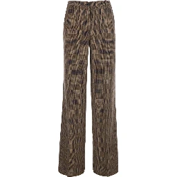 Brown Pants with all-over stripe motif in wool blend for women