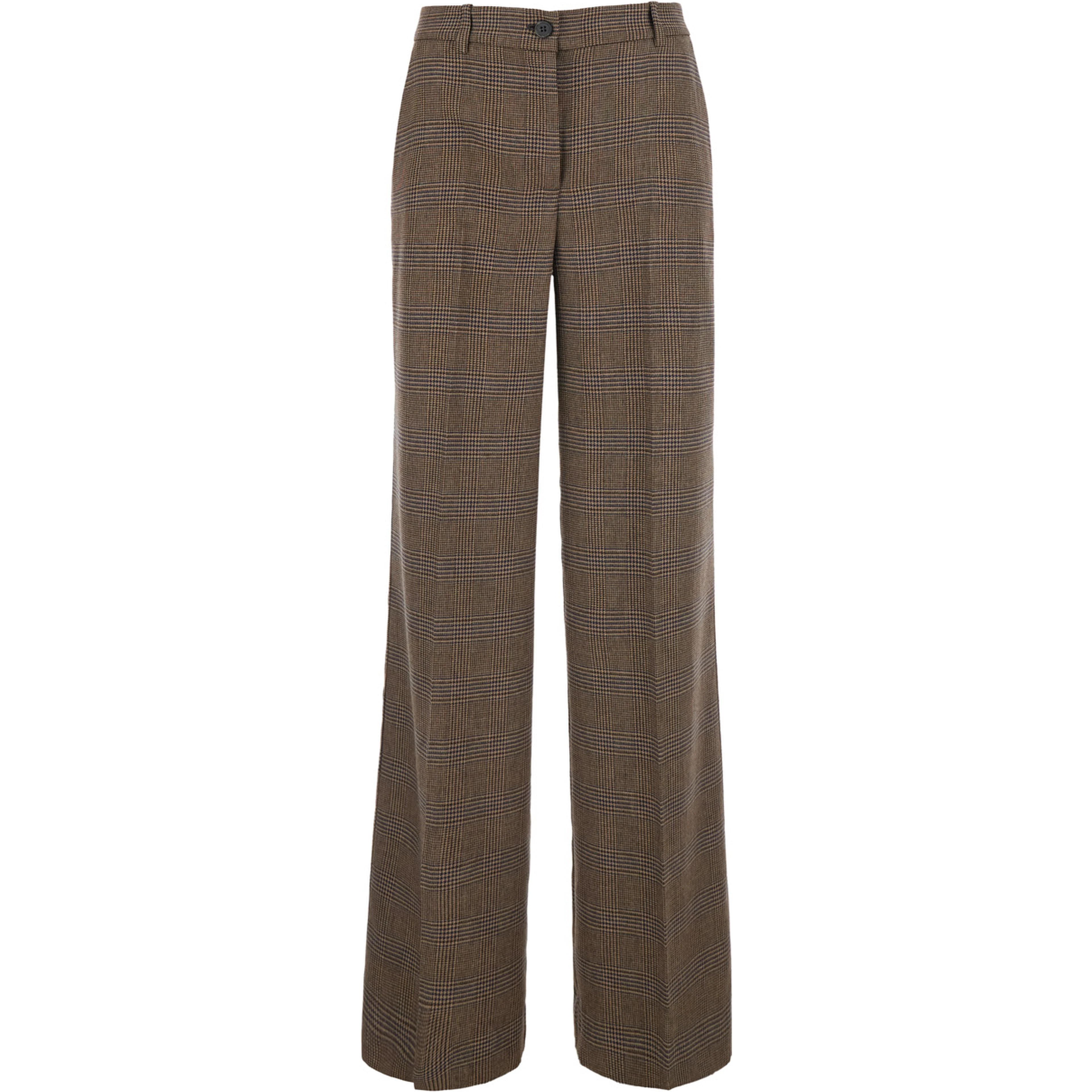 Brown Pants with all-over stripe motif in wool blend for women