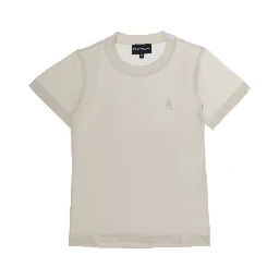 White T-Shirt with Round Neck and Logo Embroidery on the Front in Cotton Blend Boy