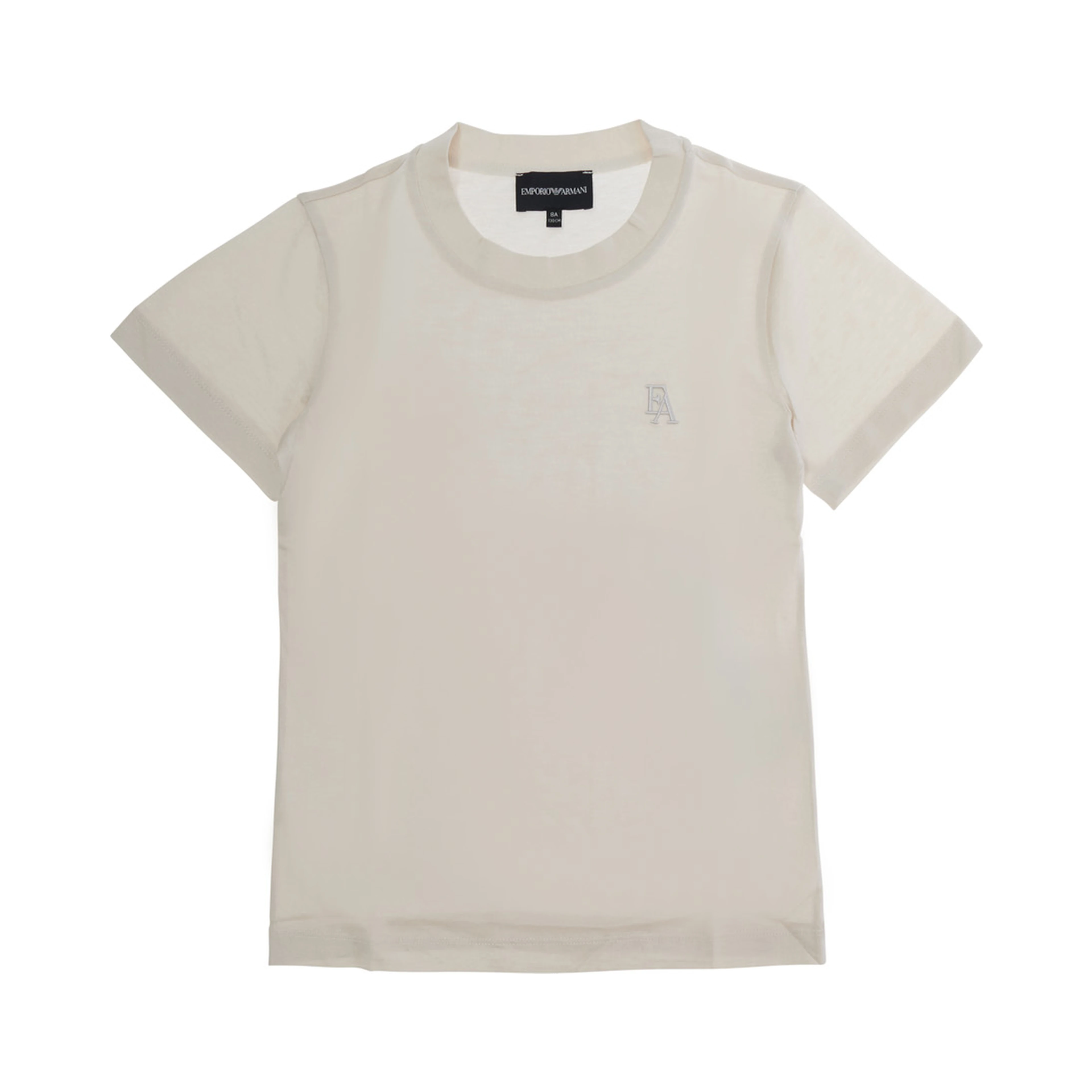 White T-Shirt with Round Neck and Logo Embroidery on the Front in Cotton Blend Boy