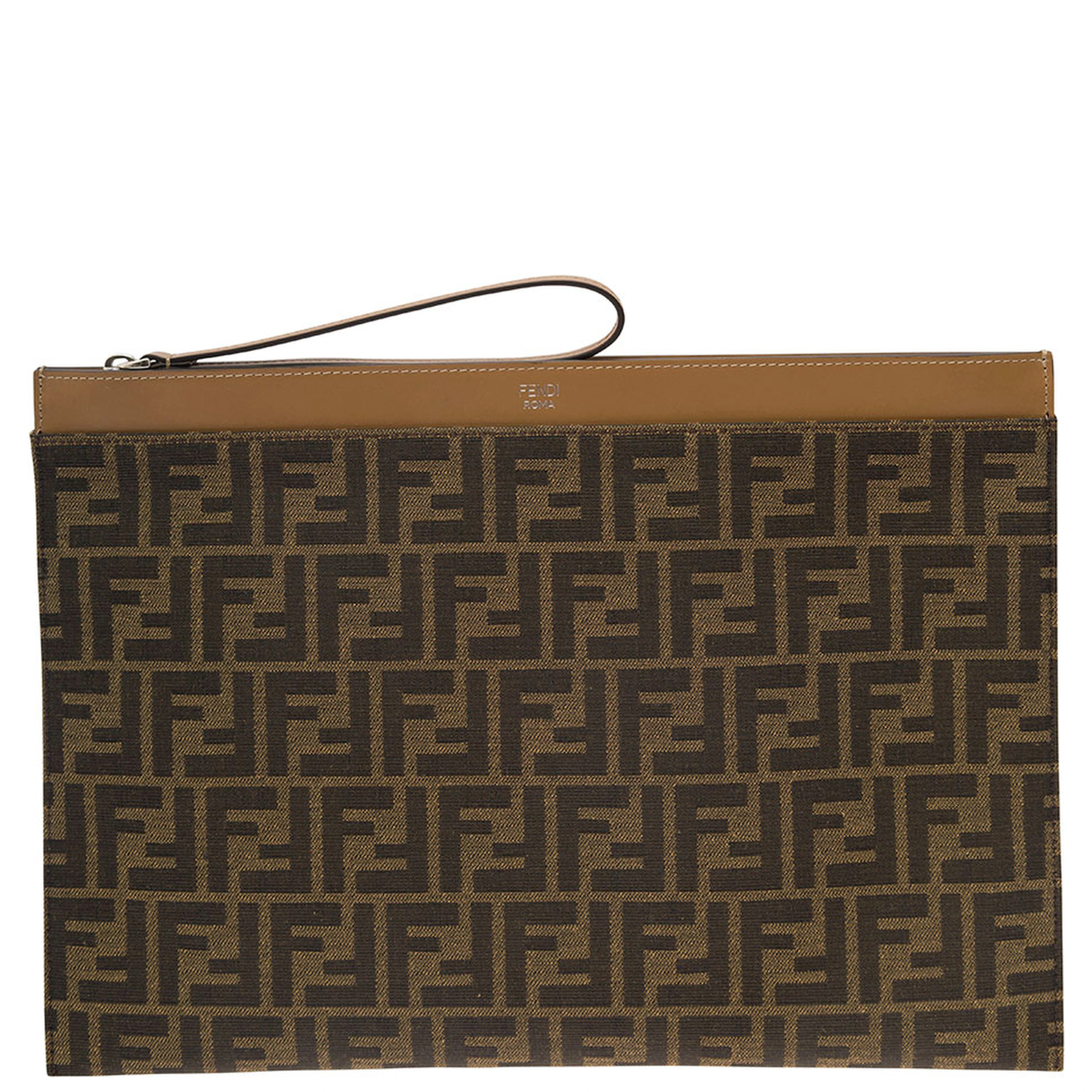 Flat Pouch with Jacquard Motif in Brown Cotton Blend for Men