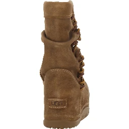 Brown Ankle Boots with Laces on the Side in Suede for Women