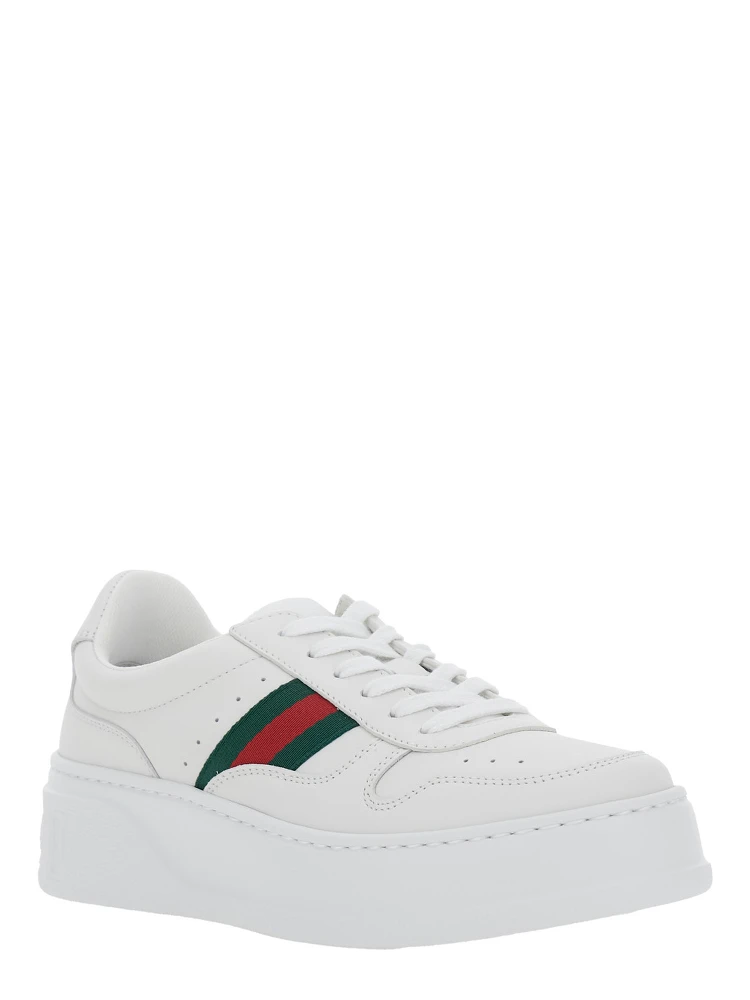Sneakers with Web Detail and Oversized Sole in White Leather for Women alternative