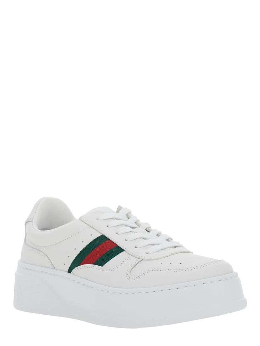 Sneakers with Web Detail and Oversized Sole in White Leather for Women